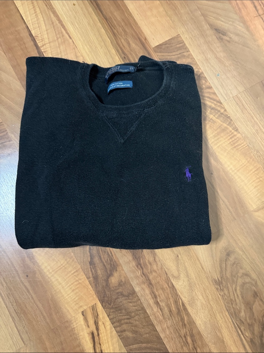 Ralph Lauren Black Crewneck Sweater with Purple Pony Logo